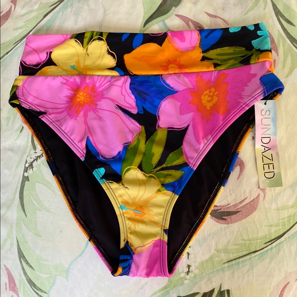 Sundazed Floral High-Waist Bikini Bottoms — Pink & Yellow Floral